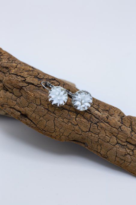 Boucles d'oreilles "Eclat de verre" blanc