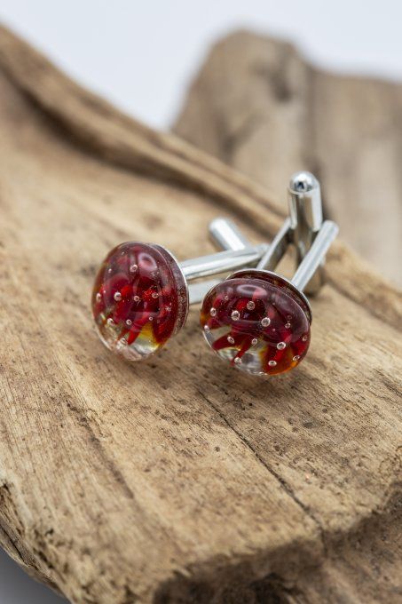 Boutons de manchettes "Eclat de verre" rouge