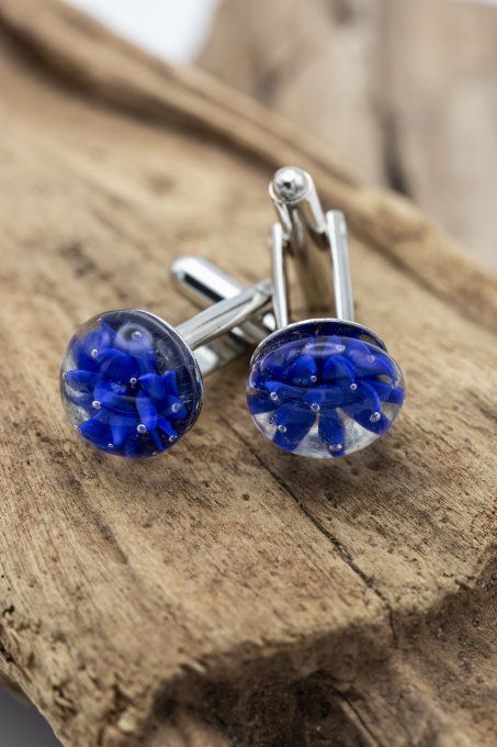 Boutons de manchette "Eclat de verre" bleu
